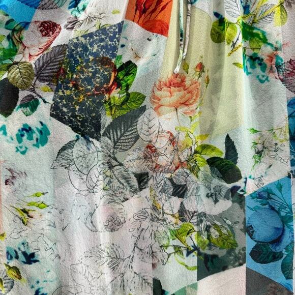 LEIFSDOTTIR Top Women 4 Green Silk Floral Catappa Blouse Crew Neck Ballon Sleeve - Picture 8 of 16